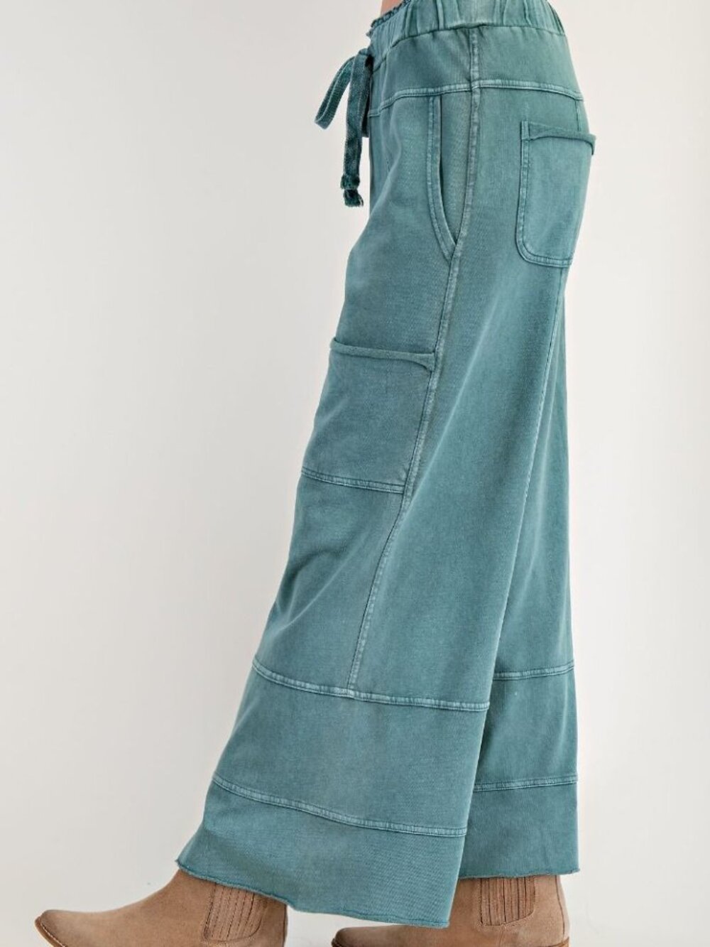 E46 Easel Teal Mineral Washed Terry Pants Plus - Picture 5 of 6
